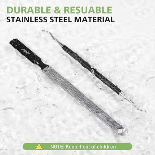 BALUCA Toenail File for Thick Nails & Ingrown Relief | Heavy Duty Metal Emery Board with Toenail Lifter for Seniors, Coarse Grit & Durable Stainless Steel Design (Black, 1.0, Count, 180/240 Grit)