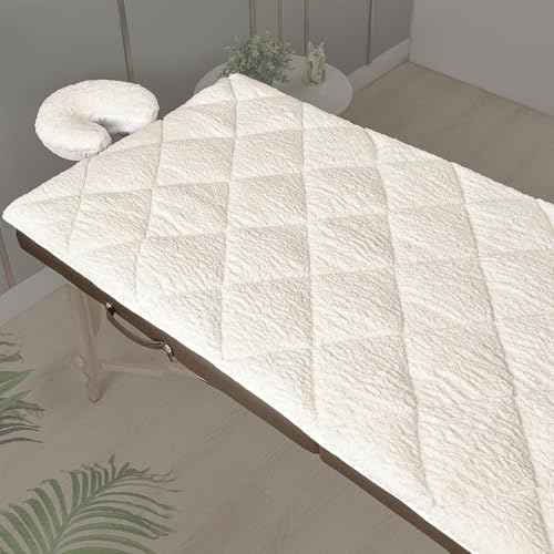 Double-Sided Massage Table Pad, Plush Fleece and Microfiber Cover, Soft Massage Bed Topper and Spa Cover, Ideal Table Accessories, 76"x34", White