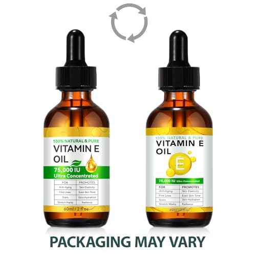 WHLH & WELL-BEING Pure Vitamin E Oil for Skin Face Hair Scars, Blend 75,000 IU, Moisturizing Dry Skin Winkles Hair and Scalp Pack of 2