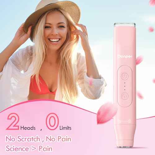 Bikini Trimmer for Women, 2 in 1 Electric Razors for Shower&Travel, IPX7 Waterproof Pubic Hair Remover for Underarm, Legs & Bikini Area, Painless Razor,Hypoallergenic Foil & Ceramic Blades