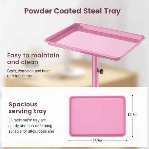 Rolling Salon Tray Tattoo Tray Salon Cart for Hair Stylist Salon Trolley Cart with Wheels Salon Rolling Tray-Pink