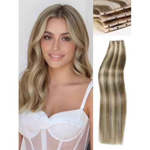 WIGNEE 100% Remy Double Weft Invisible PU OVO Human Hair Extensions 14 Inch Micro Beads Real Human Hair Extensions Blonde Ombre Wefts Hair Extensions Real Human Hair(9A/60)