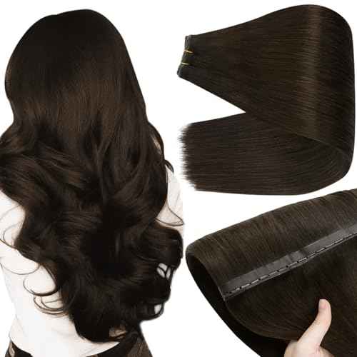 Full Shine Butterfly Weft Hair Extensions Human Hair 22 Inch Inviisble Pu Hole Weft Color Dark Brown Hand Tied Weft Hair Invisible Micro Bead Extensions For Women 100 Grams