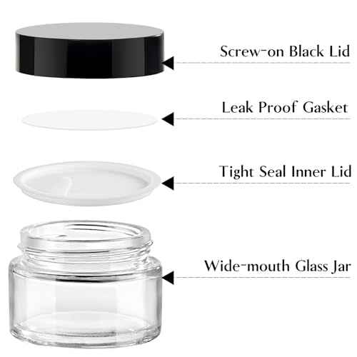 TUZAZO 1oz Glass Jars with Black Lids, 4 Pack Small Glass Jars with Inner Liners & Stickers Refillable Empty Cosmetic Containers for Creams, Lotions, Body Butters, Powders