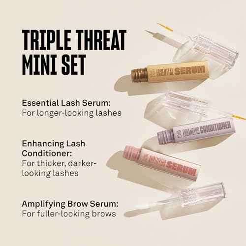 Babe Original Triple Threat Mini Set, Includes Babe Lash Essential Serum & Enhancing Conditioner + Babe Brow Amplifying Serum, 1 mL, 3 Pack