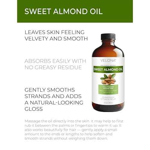 velona Sweet Almond Oil - 16 Fl Oz in Glass Bottle | 100% Pure and Natural Carrier Oil |Cold Pressed | Skin, Hair, Body & Face Moisturizing | Use Today - Enjoy Results¡¦