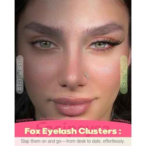 Focipeysa Wispy Lash Clusters Spiky Eyelash Clusters 10-18mm Eyelash Extensions Fox Eye Eyelash Right Left Individual Lashes Cat Eye Lashes Thin Soft Lash Extension Waterproof Lash Cluster