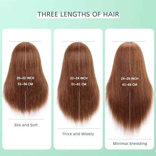 24-26¡¯¡¯ Cosmetology Mannequin Head with 100% Real Human Hair, 100% Human Hair Hairdresser Cosmetology Mannequin Manikin Training Head Hair and Free Clamp Holder