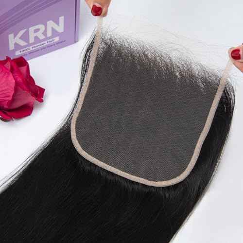 KRN 5x5 HD Lace Closure, 0.1mm Ultra-thin Invisible HD Lace Closure Tiny Single Knot Pre-Plucked with Baby Hair 12A Grade Brazilian Virgin Straight Human Hair 12 Inch