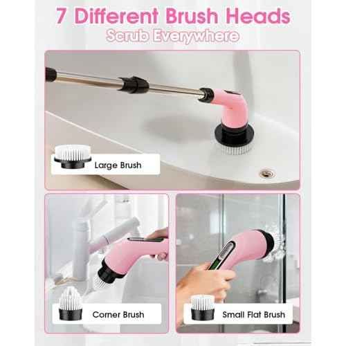Electric Spin Scrubber for Cleaning Bathroom: Cordless Power Shower Scrubber - Electric Cleaning Brush for Tile Tub - Pink