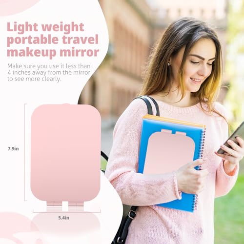 Travel Makeup Mirror, Portable Mirror with 3 Adjustable Light Settings, USB-Rechargeable Vanity Mirror with Lights£¬Gift for Women and Girls (Pink)
