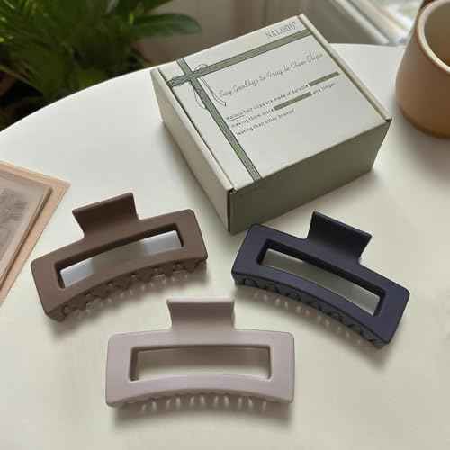 5 Inch Hair Claw Clips Unbreakable Bendable Silicone Big Rectangle Clip for Thick Hair Women, 3 Pack