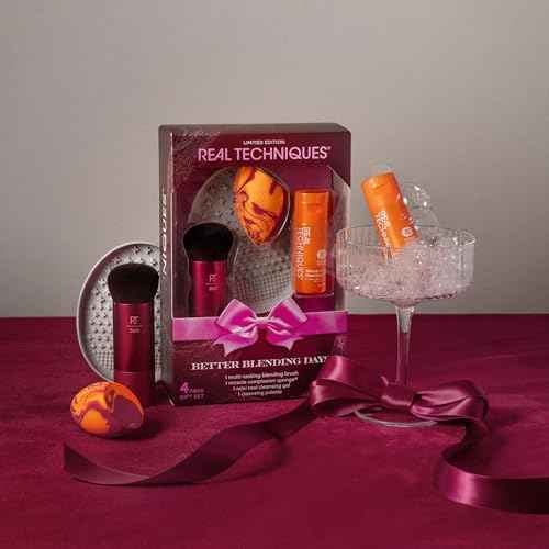 Real Techniques Better Blending Days Limited Edition 4-Piece Holiday Makeup Gift Set, Makeup Sponge, Makeup Brush & Cleansing Tools, Vegan & Cruelty-Free Beauty Kit