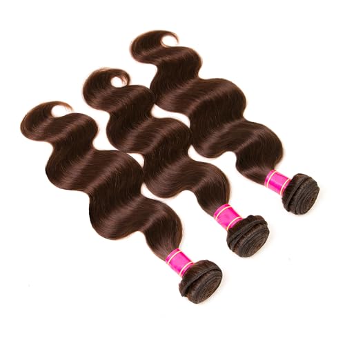 Body Wave Bundles Human Hair - 12A Brazilian Virgin Human Hair Bundle Double Weft Weave 100G Unprocessed Weave Medium Brown Body Wave (4#, 12 14 16)