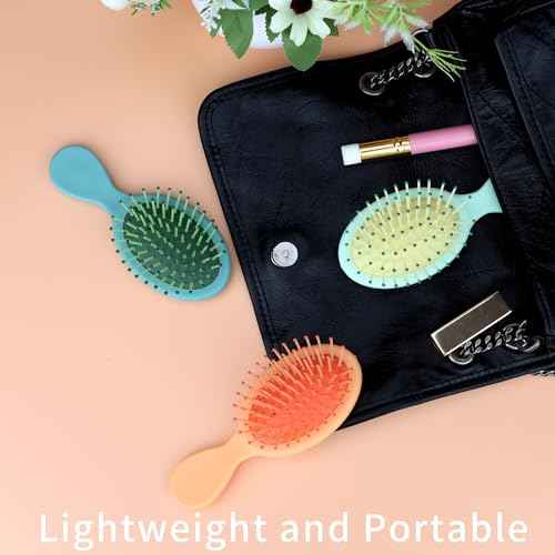 8 Pack Mini Soft Bristle Detangler Pocket Paddle Hair Brushes in 8 Colors for Men and Women - Travel-Friendly