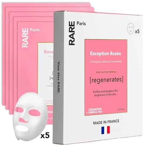 RARE Paris - Exception Ros?e - Regenerating Facial Sheet Mask - Hydrating & Brightening - With Ceramides & Omega-3 & 6 - Brightening, Firming & Revitalizing - Multi-Active Serum Formula - 5 Pack