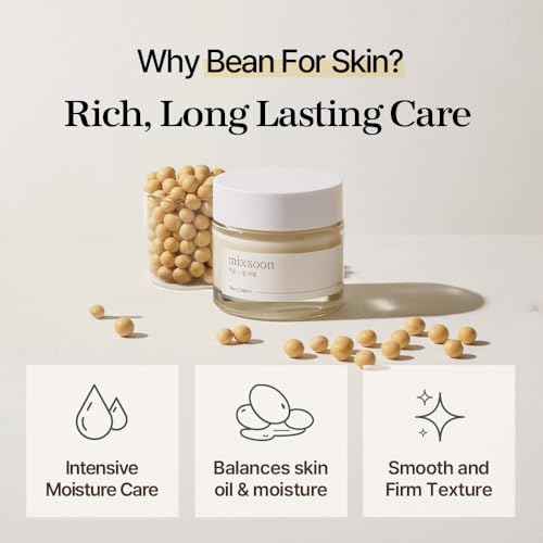 mixsoon Bean Cream - Deep Moisturizing, Hydrating and Smoothing for Face, Fermented Soybean Extract, Lightweight Non-Sticky Finish 65ml / 2.19 fl.oz. Korean Glass Skin Care