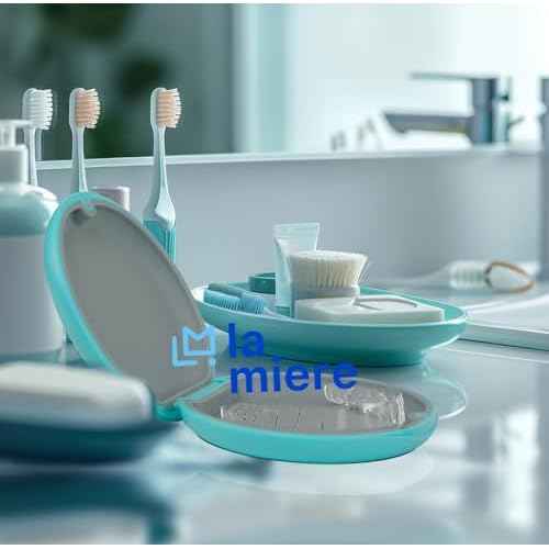 LA MIERE Retainer Case, Slim Aligner Case Compatible with Invisalign, Night Mouth Guard Case, Retainer Holder, Food Grade Silicone Pad, Magnetic Closure, Sky Blue w/Dark Gray Inner