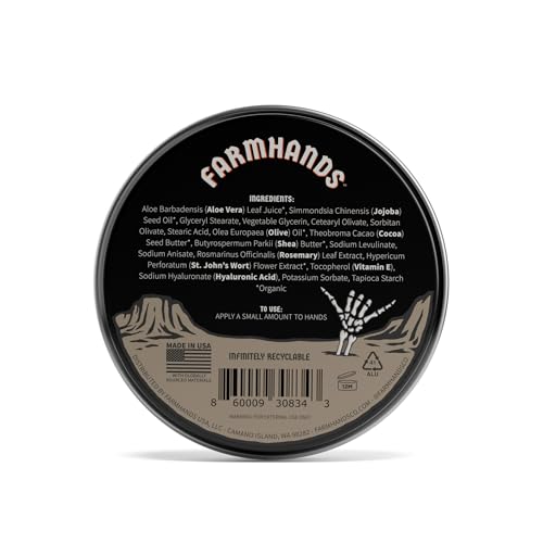 Farmhands Natural & Non-Greasy Hand Cream for Dry, Cracked Hands - No Added Fragrance, Fast-Absorbing with Clean & Organic Ingredients - Repairing Skincare - 2oz Tin