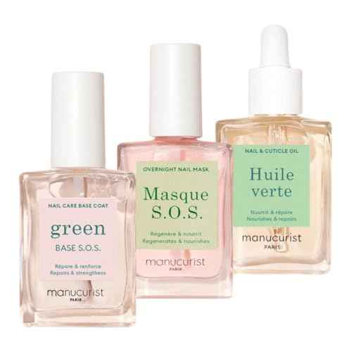 Manucurist Rescue Nail Care Kit -: 1 Strengthening Base Coat, 1 Night Mask for Nails, 1 Cuticle Oil - Nail Strengthener For Damaged Nails - Nail Growth - Christmas Gifts for Women - Gift Box