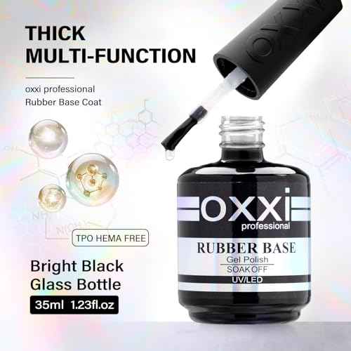 OXXI Professional 35ML Professional Rubber Base Gel Tpo Hema Free,Extra Thick Long-Lasting Nail Extension Builder Gel for Manicure,3X Volume Salon-Grade Chip Resistant Base Coat Gel Polish