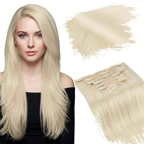 Ugeat Human Hair Clip in Extensions Blonde Clip in Hair Extensions Real Human Hair Platinum Blonde Clip in Hair Extensions for Women Blonde Hair Extensions 14 Inch 120g(105g Hair + 15g Clips)