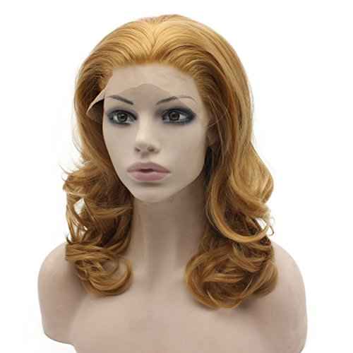 MX angel Medium Long Wavy Blonde Synthetic Lace Front Blond Wig Natural