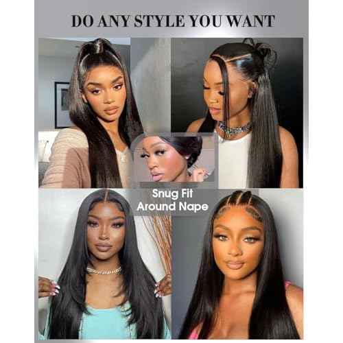 Glueless Drawstring Wigs Human Hair Pre plucked Pre Cut, 6x4 HD Lace Front Wear and Go Glueless Wig Straight with Drawstring Straight for Women 200% Density 18 inch