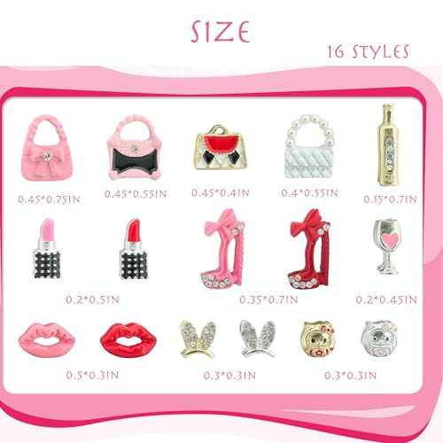 64PCS Nail Charms for Acrylic Nails,Alloy Y2K Nail Jewels Lipstick,High Heels,Handbags,Lips,Nail Accessories Nail Art Rhinestone