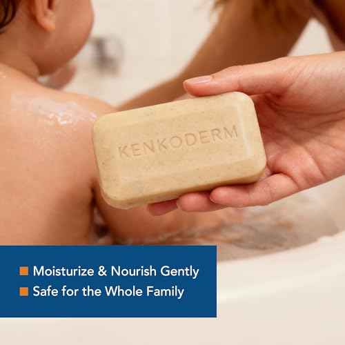 Kenkoderm Psoriasis Dead Sea Mud Soap with Argan Oil & Shea Butter, Natural Exfoliating Body & Face Cleanser for Sensitive Skin, Fragrance & Color-Free, 4.25 Ounce, 4 Bars