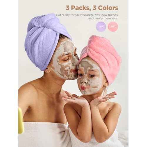 Hicober Microfiber Hair Towel, 2Packs Hair Turbans Wrap for Women Wet Hair, Hair Drying Towels for Curly Hair Anti Frizz(Purple,Pink)