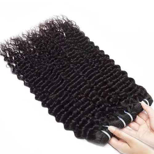 Great Grace 12A Deep Wave Human Hair Bundles 20 22 24 Inch Curly Bundles Human Hair 100% Unprocessed 3 Bundle Brazilian Virgin Human Hair Extensions Quick Weave Natural Black Color