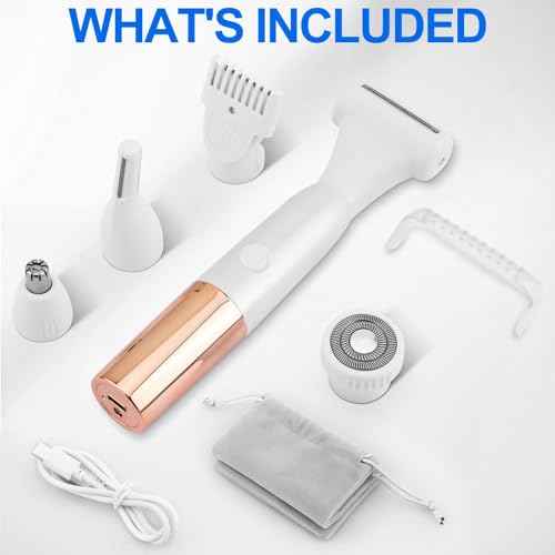 5-in-1 Bikini Trimmer Electric Razors for Women, Cordless Electric Shaver with LCD Display for Facial Body Legs Hair, Rechargeable Waterproof Pubic Body Hair Trimmer Birthday Christmas Gifts for Women
