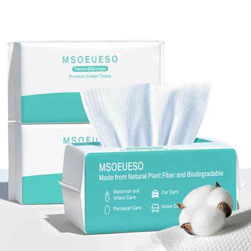 MSOEUESO Soft Dry Wipes Cotton Facial Tissues, 300 Count Disposable Face Towels, Cotton face Towel for Sensitive Skin, Facial Cleansing, Makeup Removing, Surface Cleaning (300 Count (Pack of 3))