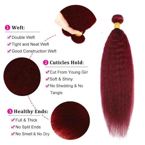 24 24 24 inch Burgundy Human Hair Bundles Red Kinky Straight Bundle 99J Human Hair Bundles Burgundy Yaki Bundle