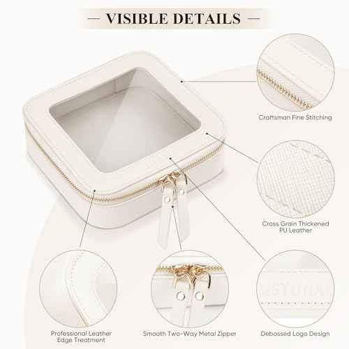 Clear Makeup Bag, Travel Toiletry Bag Cosmetic Case for Women, Waterproof Portable Small Make Up Skincare Pouch with Zipper, Compact Car Organizer Bag for Essentials, Mini Size, Ivory White