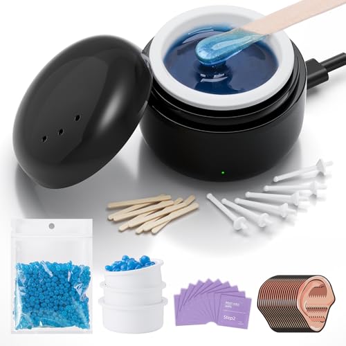 Nose Wax Kit Men and Women 100g Wax USB Fast Heat Smart Constant Temp 12 Nose Hair Sticks 3 Silicone Pots Travel Size Unisex Suitable for Different Body Parts