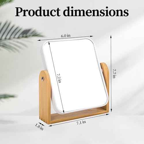 Desk Mirror,Mirror for Desk,1X/3X Magnifying Double-Sided 360¡ÆFlippable Vanity Mirror,Makeup Mirror,with Natural Bamboo Stand-White