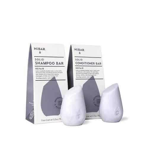 HiBAR - Repair Shampoo & Conditioner Set - For Damaged, Broken, Brittle Hair - Restore & Nourish - Quinoa Protein & Jojoba Oil - Plastic, Soap, Paraben & Sulfate-Free -Color Safe & Vegan -2 Solid Bars