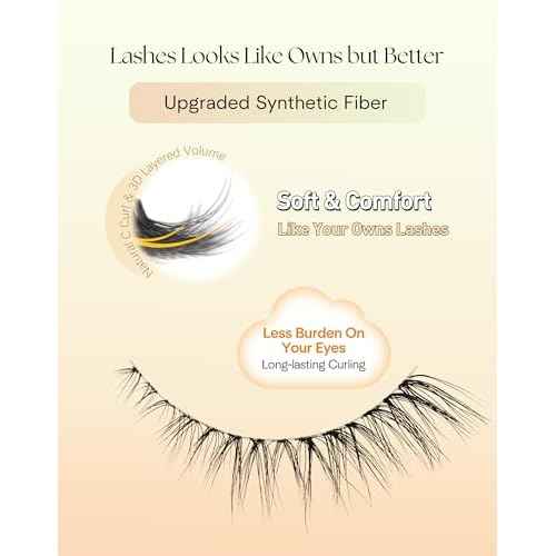 Eyelashes Natural Lashes Cat Eye 12MM Fake Eyelashes Wispy C Curl Lash Strips False Lashes Pack with 0.1MM Clear Band 3D Volume False Eyelash ChirpyLuna 7 Pair