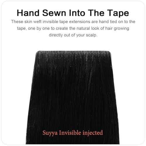SUYYA Invisible Tape in Hair Extensions Human Hair Jet Black Seamless Injected Hand-Tied Pro Quality Virgin Human Hair 20PCS 50G/Pack Straight Tape Ins(18 inch #1 Jet Black)