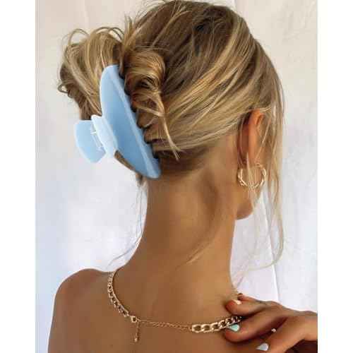 MAORULU Cute Claw Clip for Women ? 4'' Large Acetate Hair Clips for Thick Thin Curly Long Hair, Durable Hair Clamps Non-slip Jaw Clip, Strong Hold, Stylish French Design (Baby Blue)