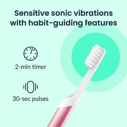 Quip Sonic Toothbrush for Adults - Timed Electric Toothbrush with Cover - Replaceable Brush Head, Soft Bristles, Metal Handle, 3 Month Battery Life - Travel Toothbrush - Pink
