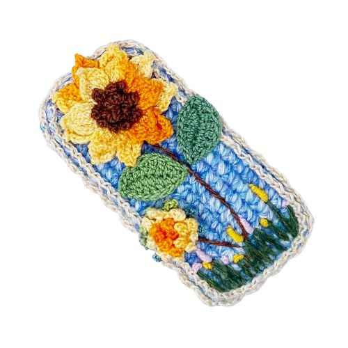 Coolideas handmade micro-hook crocheted hair barrettes yarn Handcrafted fine crocheted hair clips, creative hand made knitted side hair accessories for female (#11 Sunflower)