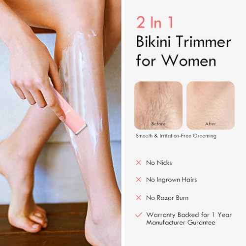 Bikini Trimmer for Women, 2 in 1 Electric Razors for Shower&Travel, IPX7 Waterproof Pubic Hair Remover for Underarm, Legs & Bikini Area, Painless Razor,Hypoallergenic Foil & Ceramic Blades