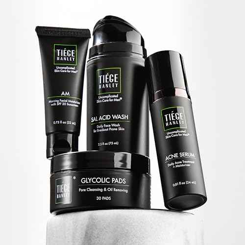 Tiege Hanley Acne Treatment Skin Care Set for Men, System Level 2, Tiegeclear Advanced Routine With Salicylic Acid Wash, Glycolic Acid Pads, Serum & Daily Moisturizer, Men¡¯s Skin Care, 4 Piece Kit