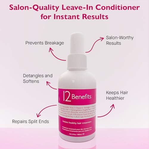 12 Benefits Instant Healthy Hair Treatment, Leave-In Conditioning, Smoothes Frizz, Strengthens & Repairs, Heat Protection Spray, 6 Fl Oz (Pack of 2)