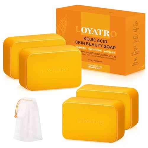 Kojic Acid Turmeric Soap Bar Dark Spots for Face & Body, Deep Cleansing, Gentle Soap Sensitive Skin Formula, All Skin Types 4Pack