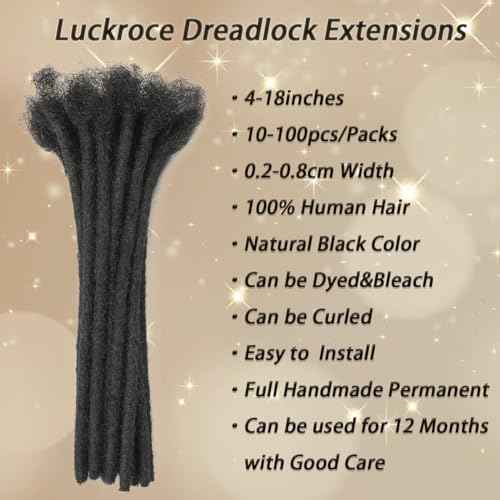 Loc Extension Human Hair 18 Inch 30 Strands Human Hair Loc Extensions Permanent Dreadlock Extensions for Women Men (Width 0.8cm #1B)