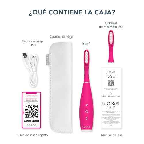 FOREO ISSA 4 Electric Toothbrush ? 4-in-1 Rechargeable with Extra Brush Head, Soft Bristles, Long-Lasting Use, Gentle Cleaning - Fuchsia